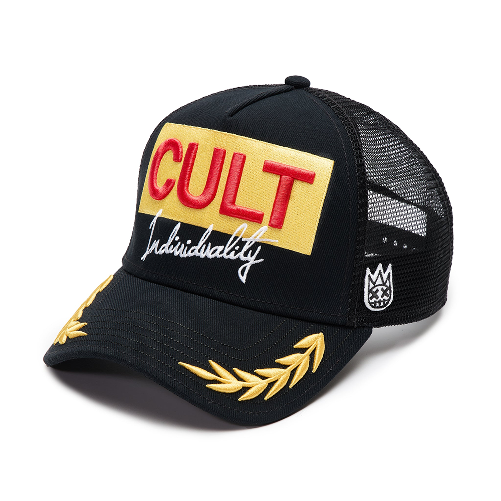 Cult of Individuality Cult's Logo Mesh Back Trucker Hat "Cult Racing" in Black