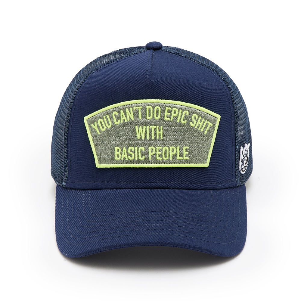 Cult's Logo Mesh Back Trucker Hat "Cant Do Epic Shit" in Midnight Blue