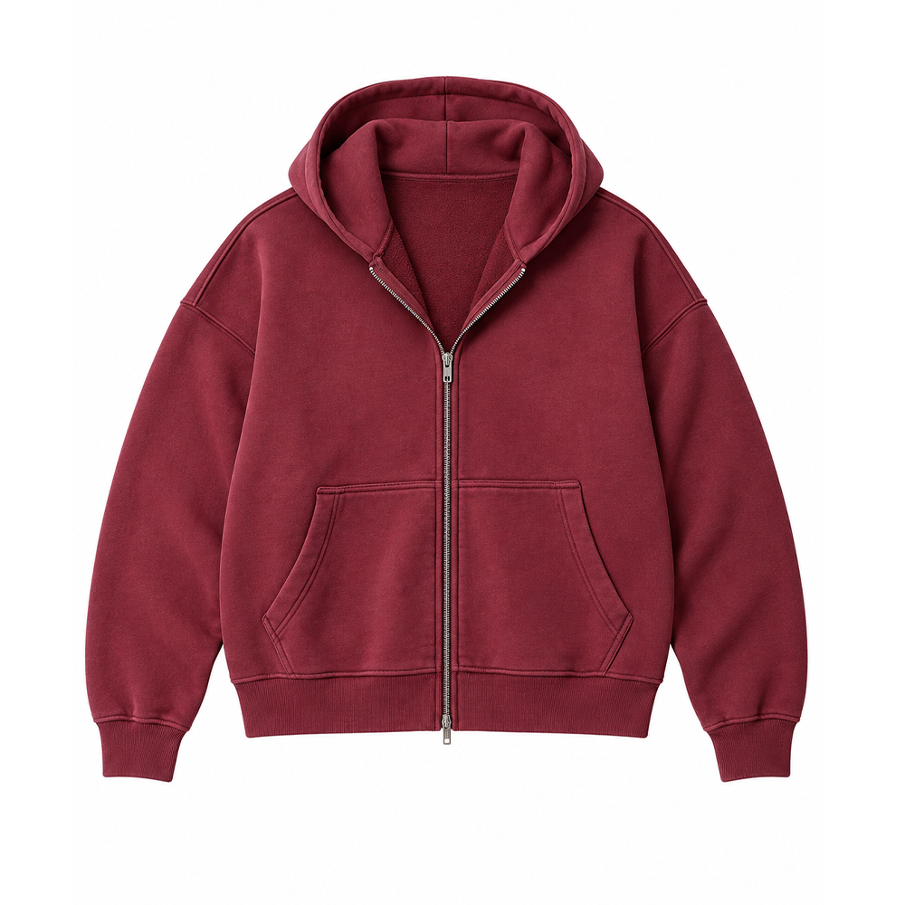 MNML Zip Up Maroon Hoodie