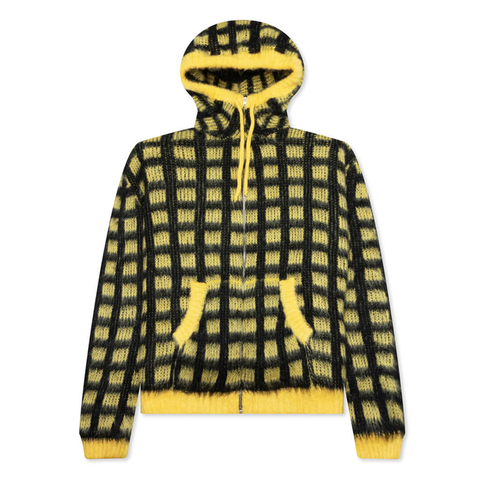 Marni Yellow Checked Mohair Hooded Cardigan