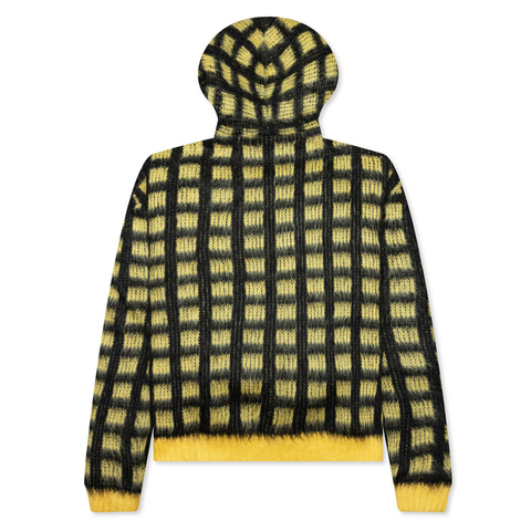 Marni Yellow Checked Mohair Hooded Cardigan