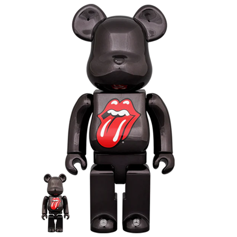 BE@RBRICK The Rolling Stones Lips & Tongue Black Chrome 100% & 400%